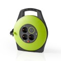 Tinklo ilgiklis (ritė) 220V 3 lizdai su įžeminimu, termo saugikliu, 2 x USB 10m žalias (green) Cable Reel